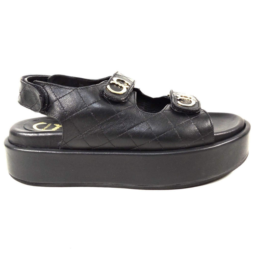 CASADEI 🇮🇹 WOMENS BLACK SOFT LEATHER SUMMER PLATFORM SANDALS - Picture 4 of 8